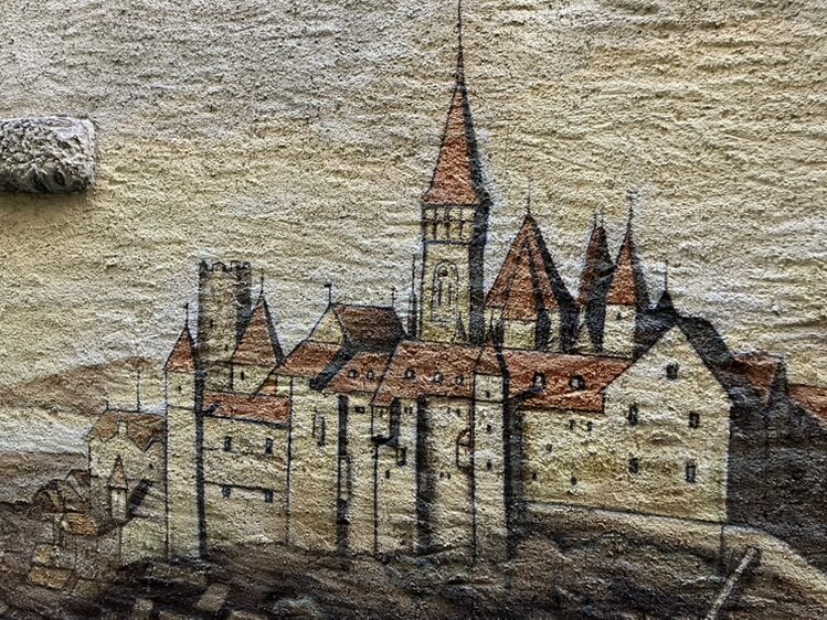 Portrait de femme et barque sur le lac — Street art à Neuchâtel