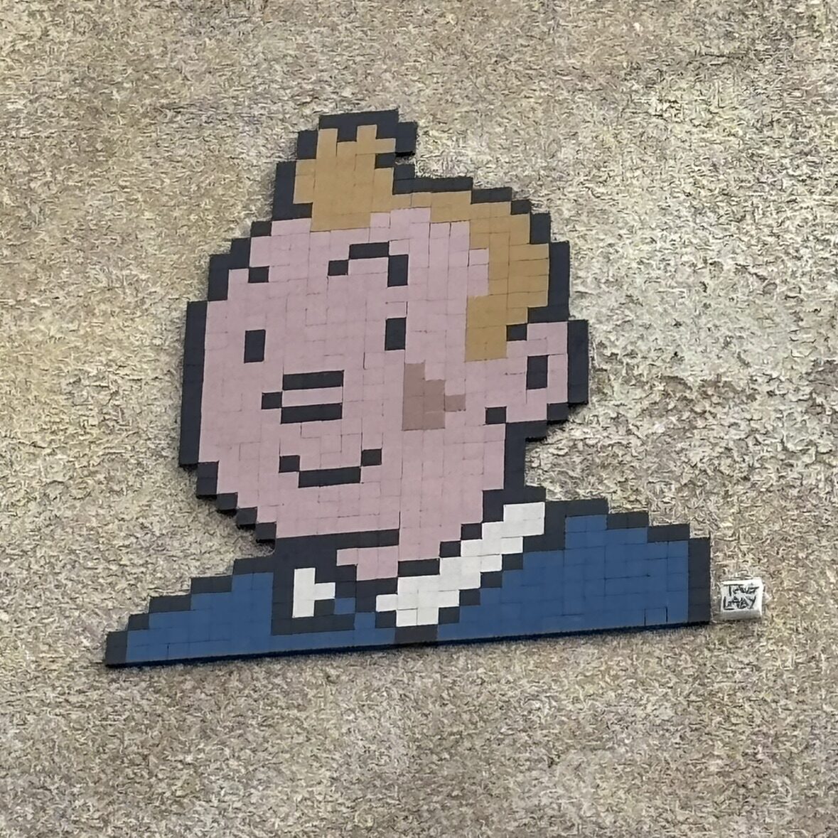 Pixel Mosaic Tintin — Street art by Tag Lady in La Rochelle