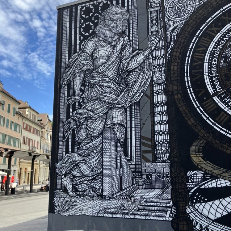 Les Gardiens du Temps — Street art de Monkey Bird à Le Locle