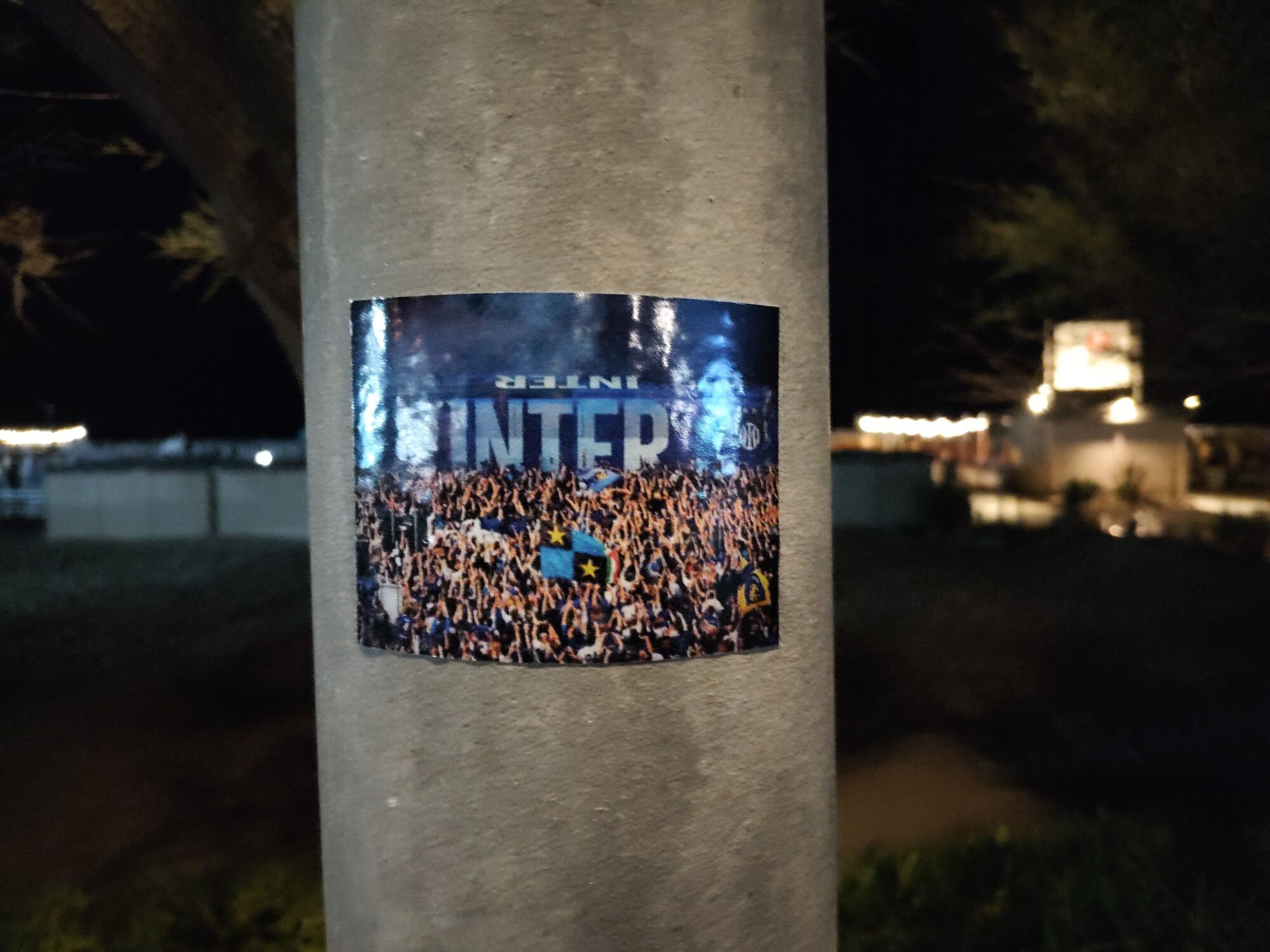 Inter Sticker at Night — Street art in Rimini