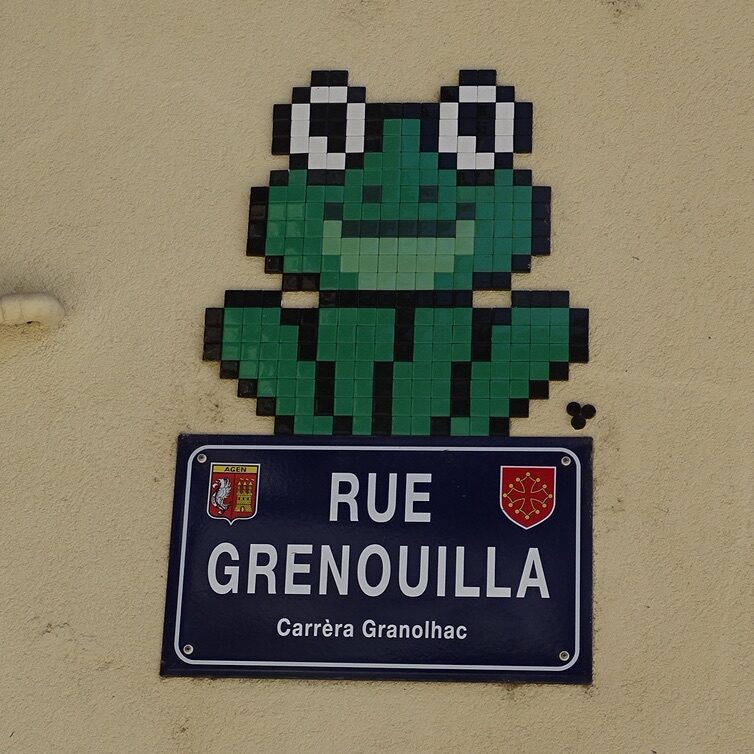 Frog on Rue Grenouilla — Street art by Mifamosa in Agen