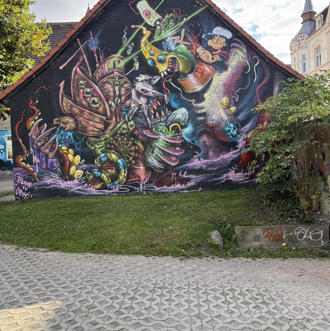 Fantastical Shipwreck with Popeye — Street art by Brain Paint Circle in Greifswald