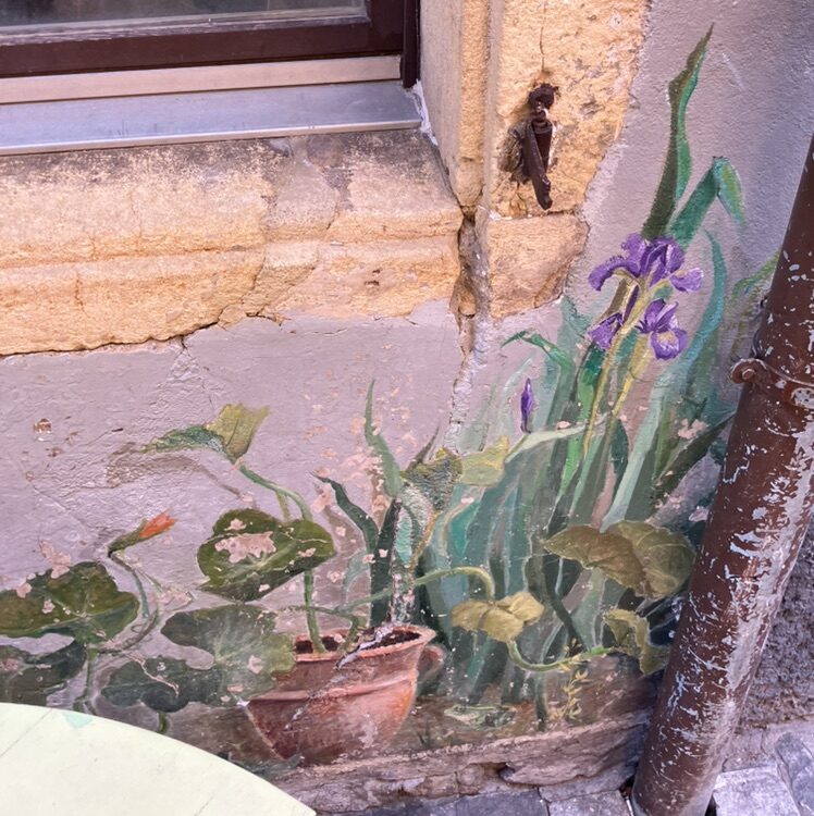 Pots de fleurs peints sur une devanture — Street art à Neuchâtel
