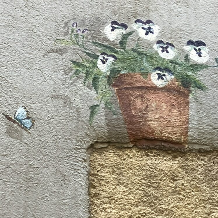 Pots de fleurs peints sur une devanture — Street art à Neuchâtel
