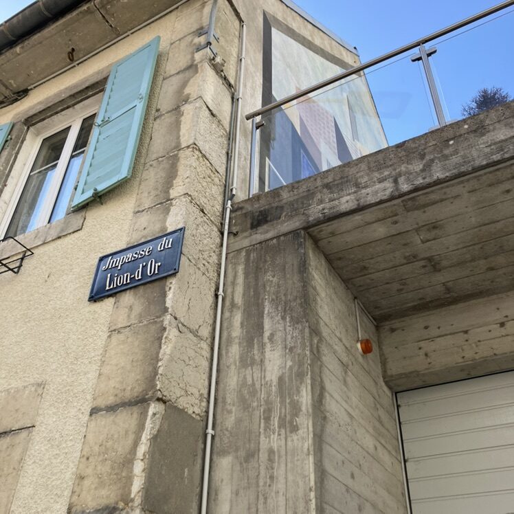 Skyscrapers, dragon and white horse — Street art in Le Locle