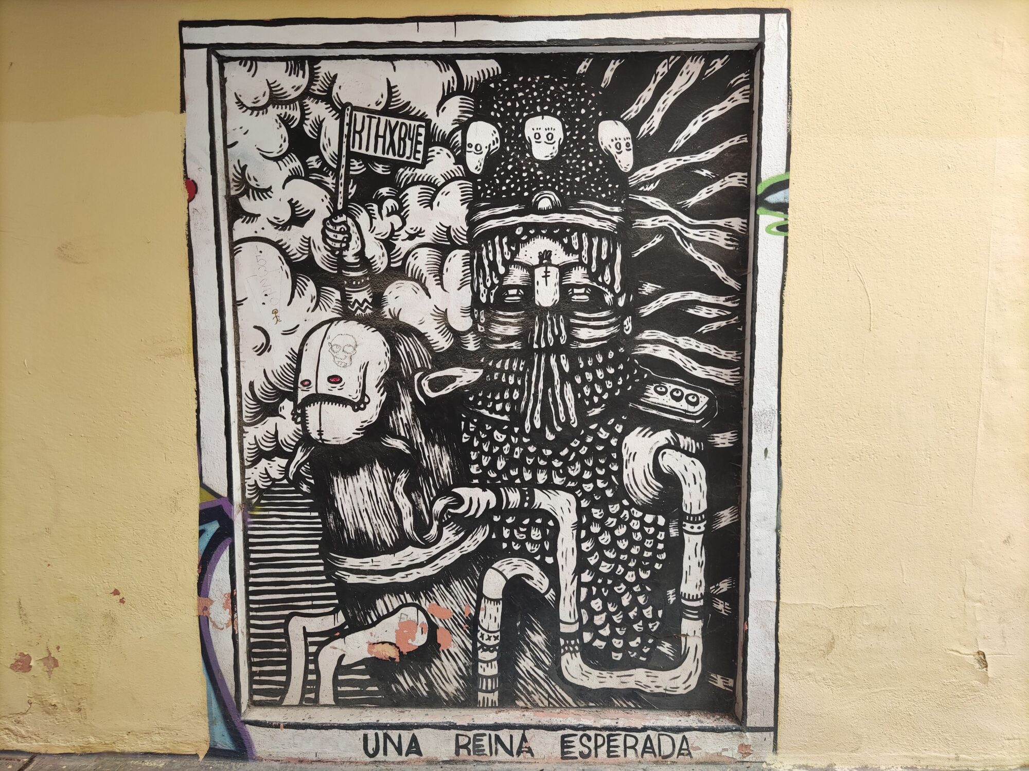 Una Reina Esperada, an Engraved Figure — Street art by kthxbye in València
