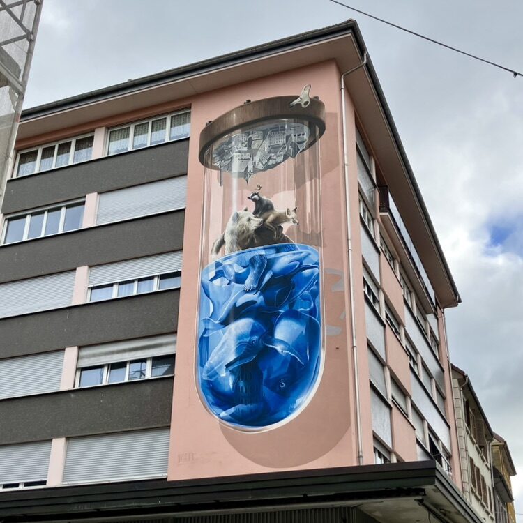 Gravity, the Whale Jar — Street art by Nevercrew in Le Locle