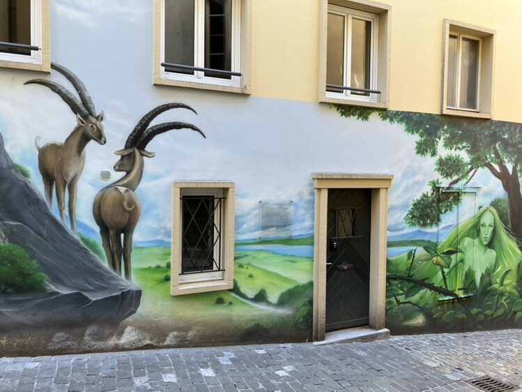 Bouquetins sur l'éperon rocheux — Street art à Neuchâtel