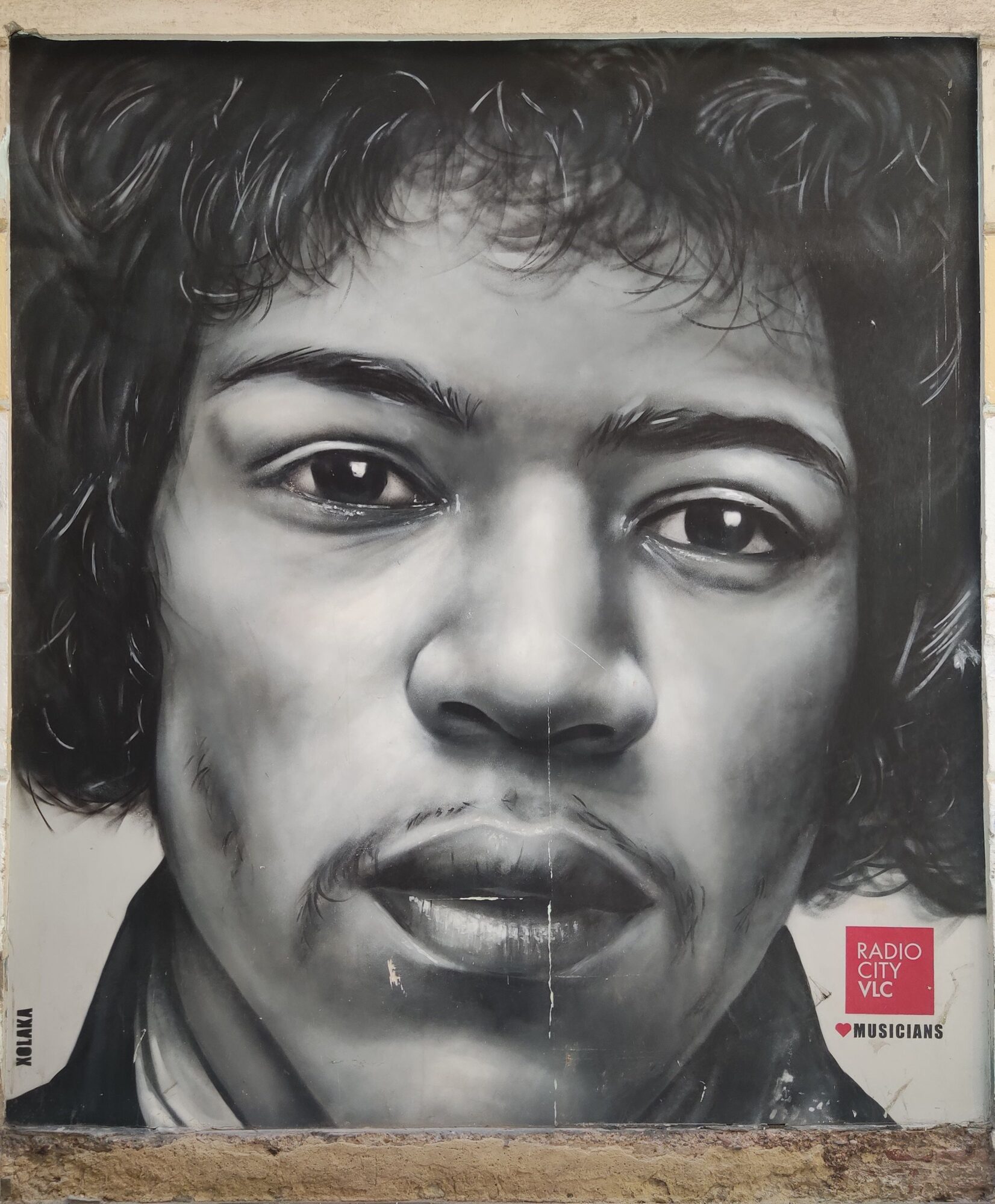 Jimi Hendrix en noir et blanc — Street art de Xolaka à València