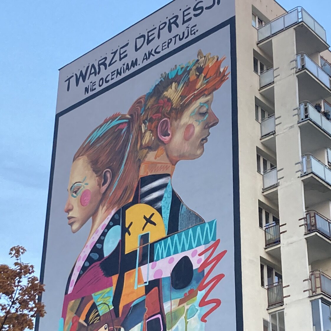 Twarze depresji, les visages de la dépression — Street art de Wojciech Brewka à Warsaw