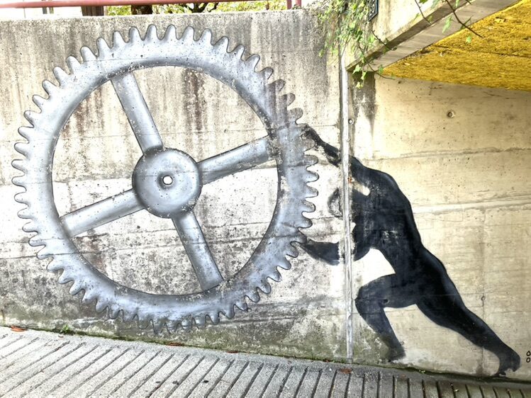 The Sisyphus of Le Locle — Street art by OakOak in Le Locle