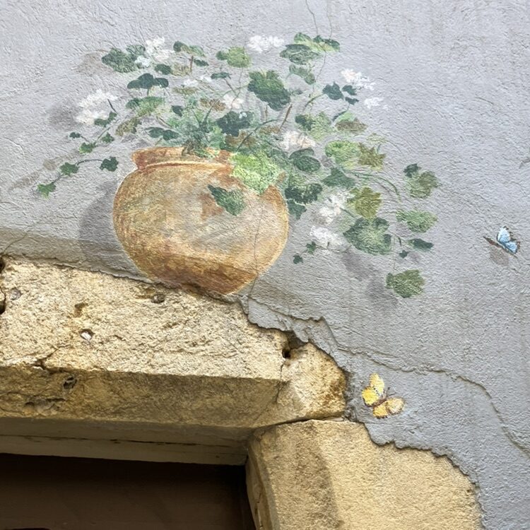 Pots de fleurs peints sur une devanture — Street art à Neuchâtel