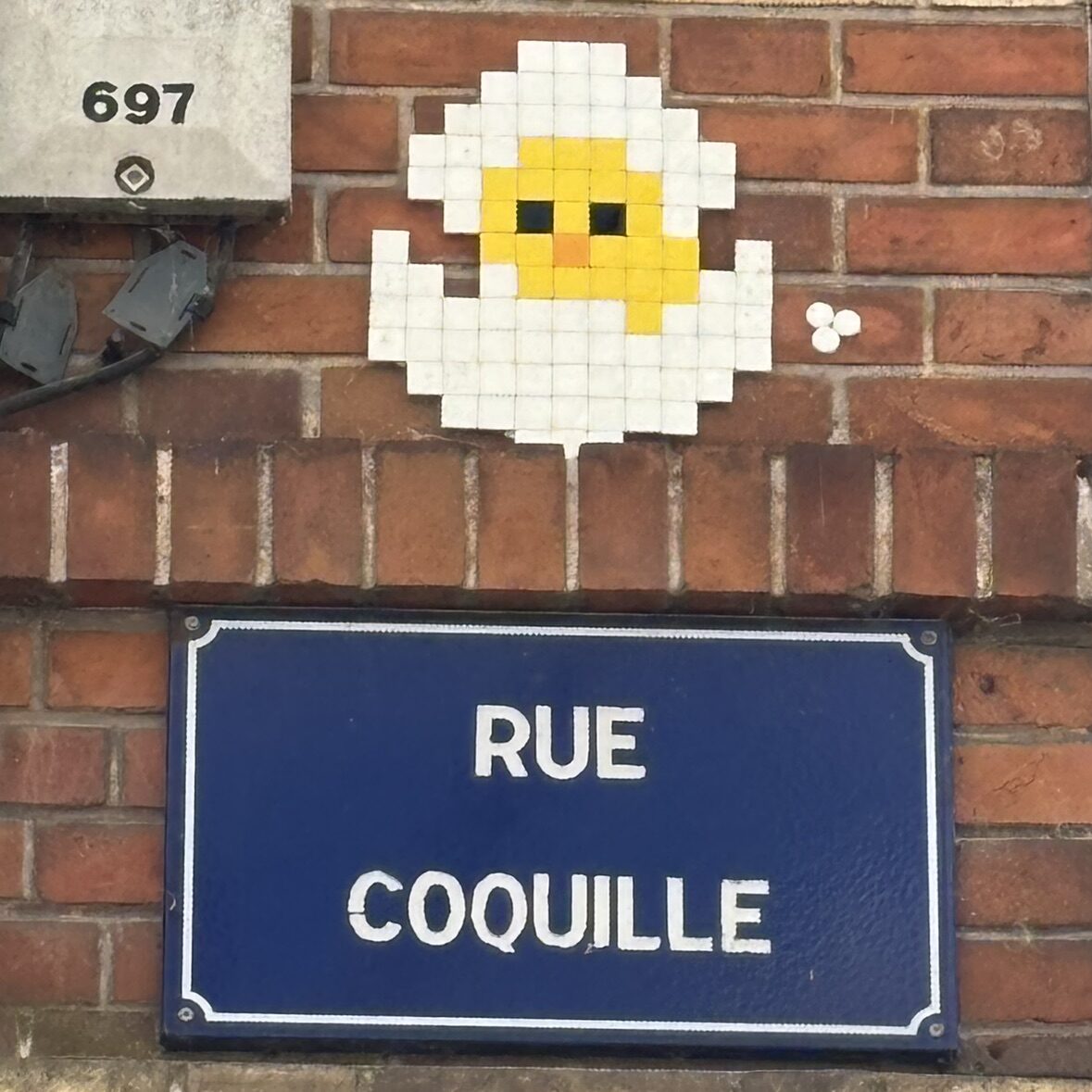 The Chick Hatching from Its Shell — Street art by Mifamosa in Orléans