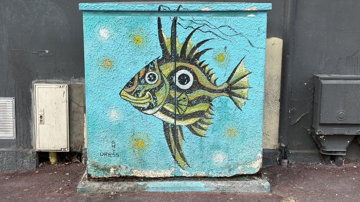 Sunfish on the Electrical Cabinet — Street art in Boulogne-sur-Mer