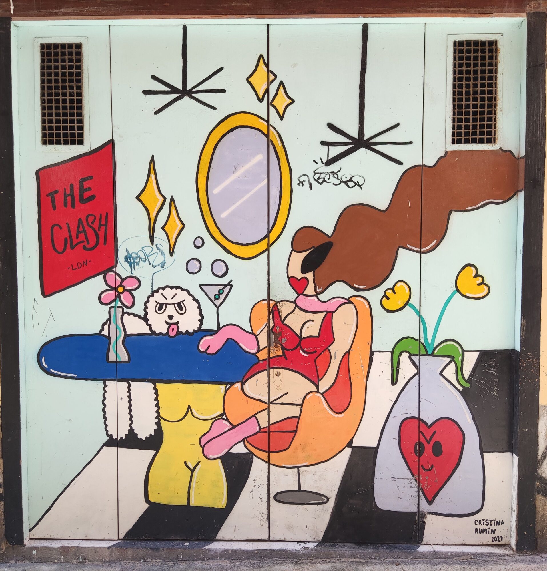 Chequered Room with a The Clash Poster — Street art by Cristina Rumin in València