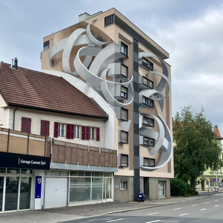 Anamorphosis, Peeta's Volumes — Street art by Peeta in Le Locle