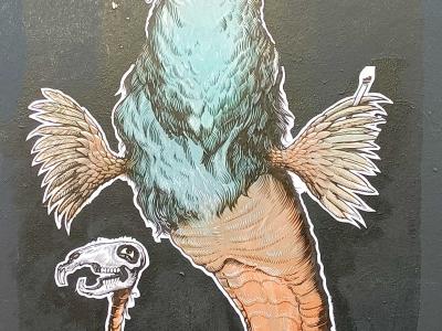 Crowned Bird Surreal Composition — Street art in Nantes