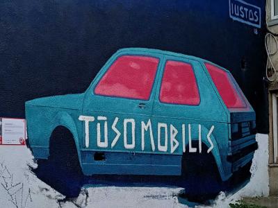 Tūsomobilis, Iustas's Car — Street art by Iustas (Justas Pranevičius) in Vilnius