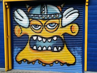 Viking Monster on Rolling Shutter — Street art in Nantes