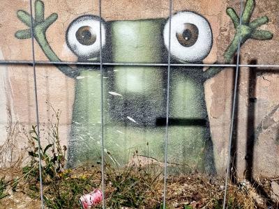 Monstre vert aux yeux ronds — Street art de Ador à Strasbourg