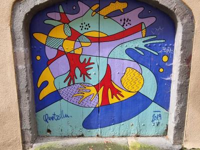 Colorful Abstract Fresco in an Arch — Street art in Clermont-Ferrand
