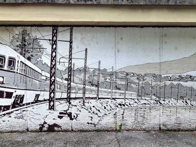 RENFE Train in Mountain Landscape — Street art in Grenoble