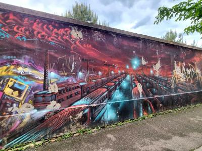 The Train Depot in Red and Blue — Street art in Grenoble