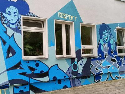 Respect Urban Blue Mural — Street art by PHEPS in Berlin