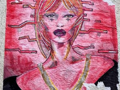 Femme cybernétique aux circuits - collage — Street art à Clermont-Ferrand