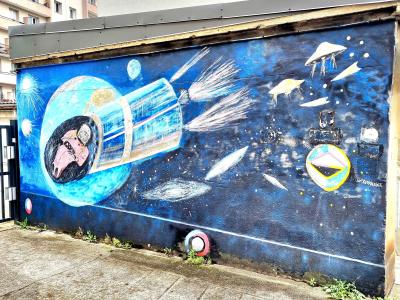 Soviet Cosmonaut in Orbit — Street art in Grenoble