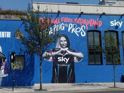 Sky Guild Gaming Centre - Two Blue Characters — Street art in London