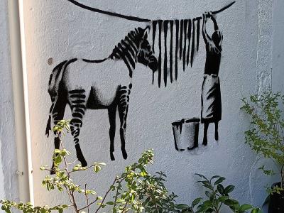 Zèbre lavant ses rayures style Banksy — Street art à Rezé