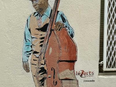 Jazz Double Bass Player Collage — Street art in Paris