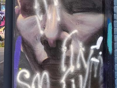 Smile Monochrome Portrait — Street art in London