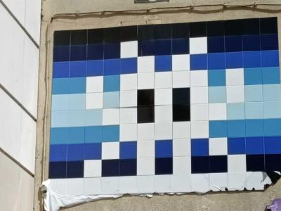 Large Blue Invader Mosaic — Street art by Invader in Paris