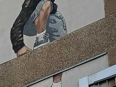 Jumping child by Ernest Zacharevic — Street art by Ernest Zacharevic in Vilnius
