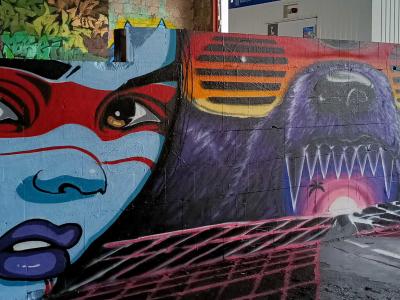 Pop Triptych: Masked Woman, Monster and Green Character — Street art by DXTR in Berlin