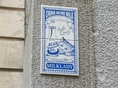 Milklady Cat and Milk Tile Mosaic — Street art by Milklady in Nantes