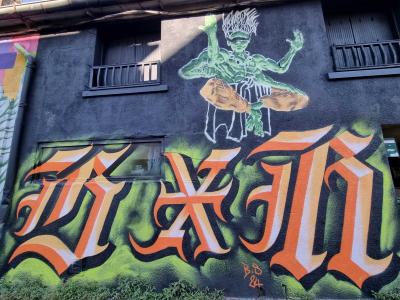 Gothic Lettering and Green Warrior — Street art in Clermont-Ferrand