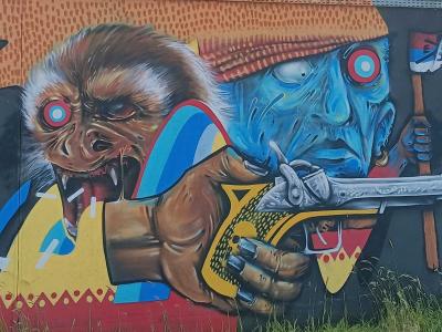 Dynamic Armed Warriors — Street art in Saint-Nazaire