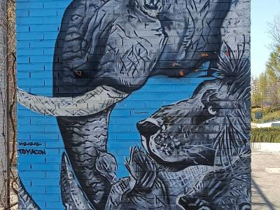 Free World, éléphant et rhinocéros par ASR — Street art de ASR à Madrid