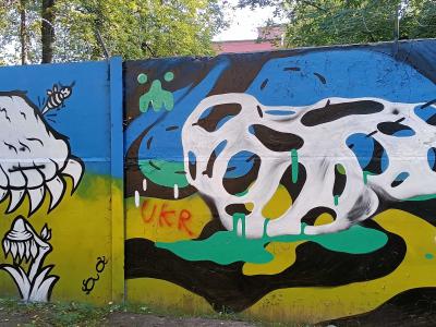 Abstract Creatures in Collaborative Mural — Street art in Rīga