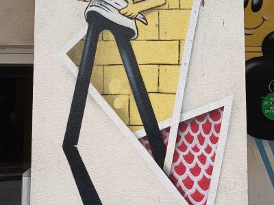Caricature Character with Bouquet, Angers — Street art in Angers