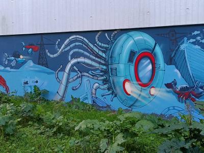 Poulpe géant et épave sous-marine — Street art à Nantes