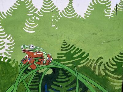 Red Frog Mural with Ferns — Street art in Grenoble