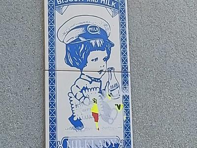 Blue and White Vintage Stencil Character — Street art by Milklady in Nantes