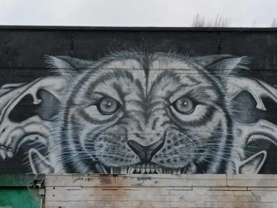 Ferocious Monochrome Tiger — Street art by Sonic One in Berlin