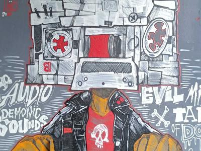 Cassette Head Character, Audio Demonic — Street art by Rathur Ld in Nantes