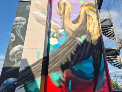 Heron with Jellyfish by Jeroo — Street art by Jeroo in Rosenheim