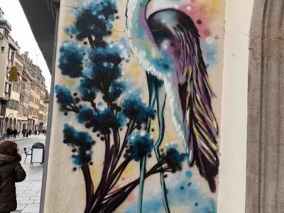 Héron aux éclats d'aquarelle — Street art à Strasbourg
